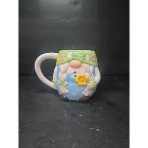 Simply Spring Garden Gnome Mug, Floral Embossed Ceramic Coffee Mug, 16 Oz Mug